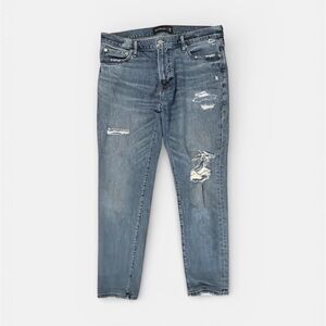 Abercrombie & Fitch Men's 34x32 Light Blue Distressed Skinny Taper Stretch Jeans